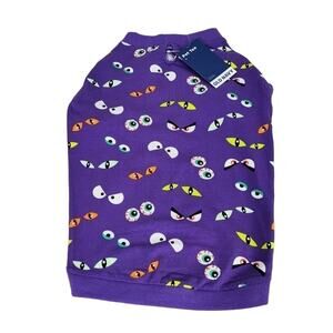 Old Navy SZ M Purple Halloween Pet T Shirt PJ's Monster Eyes NEW Leash Hole
